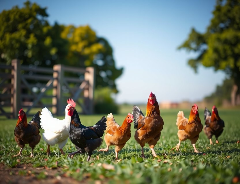 Free-range chickens on farm