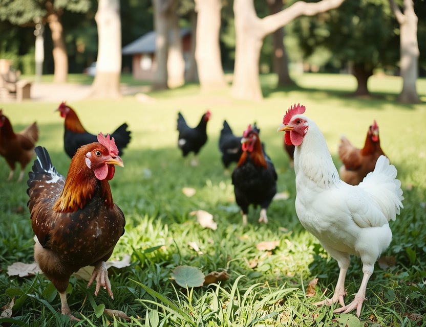 Free-range foraging in lush pastures, showcasing sustainable poultry Madrid practices